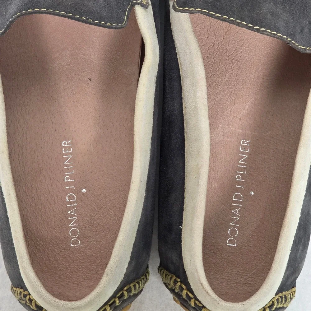 Donald J Pliner Loafers Mens 9.5 Grey Suede Penny Driver Contrast Stitch Slip On
